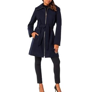 Michael Kors Zip Front Wool Coat - Size Small - Dark Navy